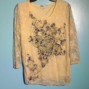 Vintage Suzie M cream with lace overlay blouse